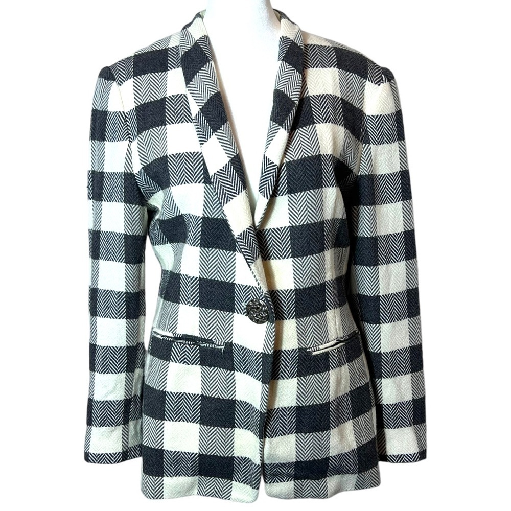 Forenza Vintage Black & White Plaid Blazer, Size 8
